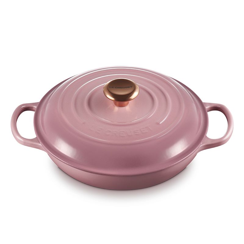 LE CREUSET -典藏琺瑯鑄鐵鍋淺底鍋 26cm (錦葵紫-銅頭-內鍋白)