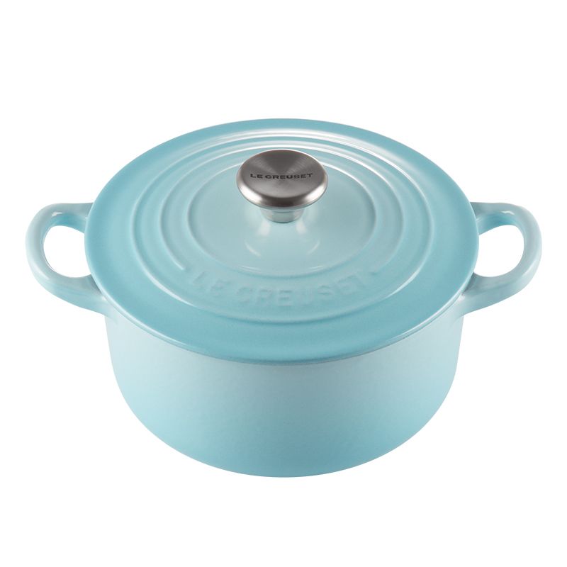 LE CREUSET -琺瑯鑄鐵鍋圓鍋 16cm (水漾藍-鋼頭-內鍋白)