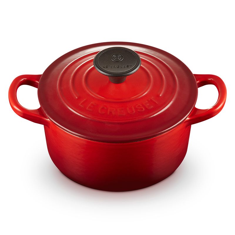 LE CREUSET-琺瑯鑄鐵鍋圓鍋14cm (櫻桃紅-電木頭-內鍋白) - PChome 24h購物