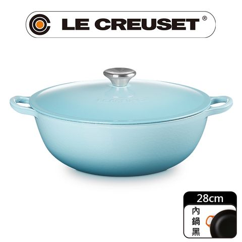 LE CREUSET -琺瑯鑄鐵鍋媽咪鍋 28cm (水漾藍-鋼頭-內鍋黑)