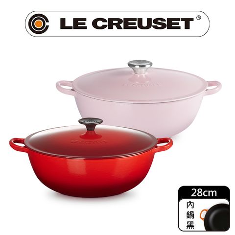 LE CREUSET -琺瑯鑄鐵鍋媽咪鍋 28cm(雪紡粉/櫻桃紅)