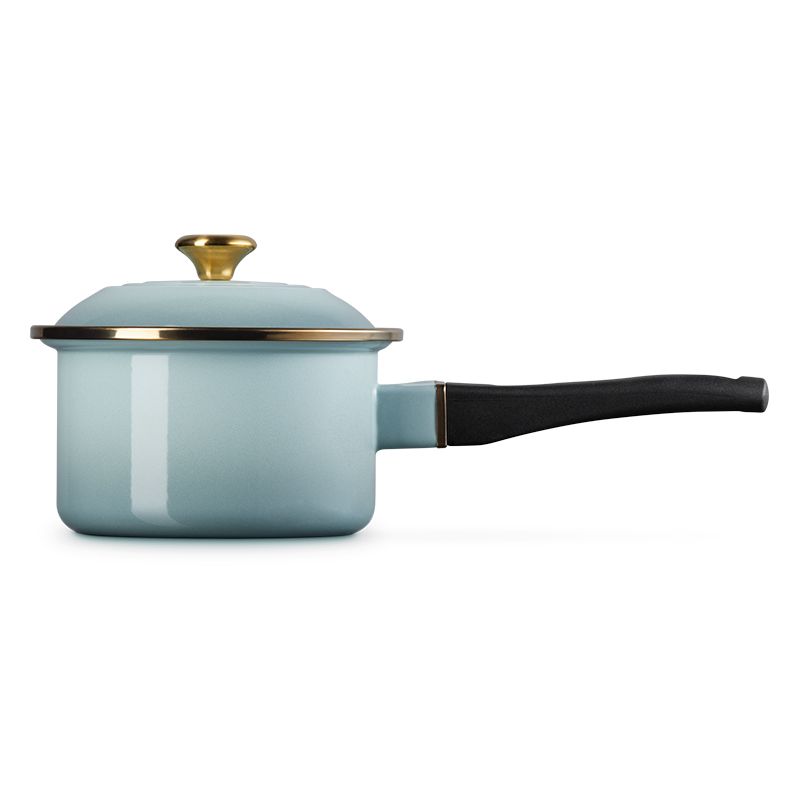 LE CREUSET -琺瑯醬汁鍋14cm (海洋之花-金頭-內鍋白)