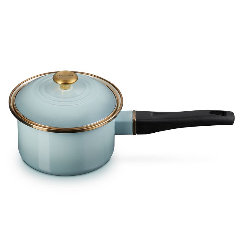 LE CREUSET -琺瑯醬汁鍋14cm (海洋之花-金頭-內鍋白)