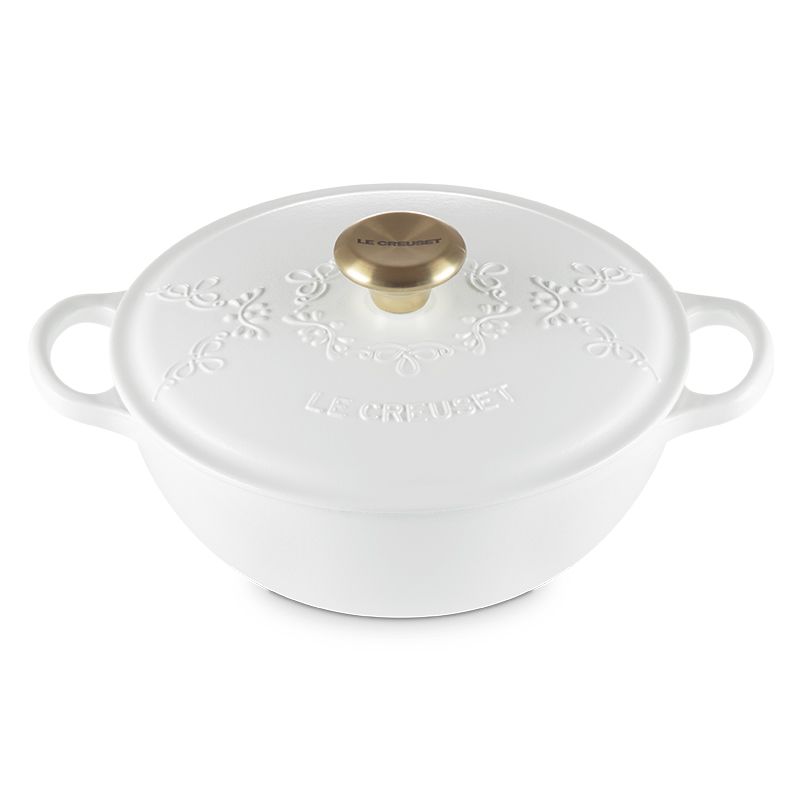 LE CREUSET -永恆花蕾系列典藏琺瑯鑄鐵鍋媽咪鍋 24cm(海軍藍/棉花白)