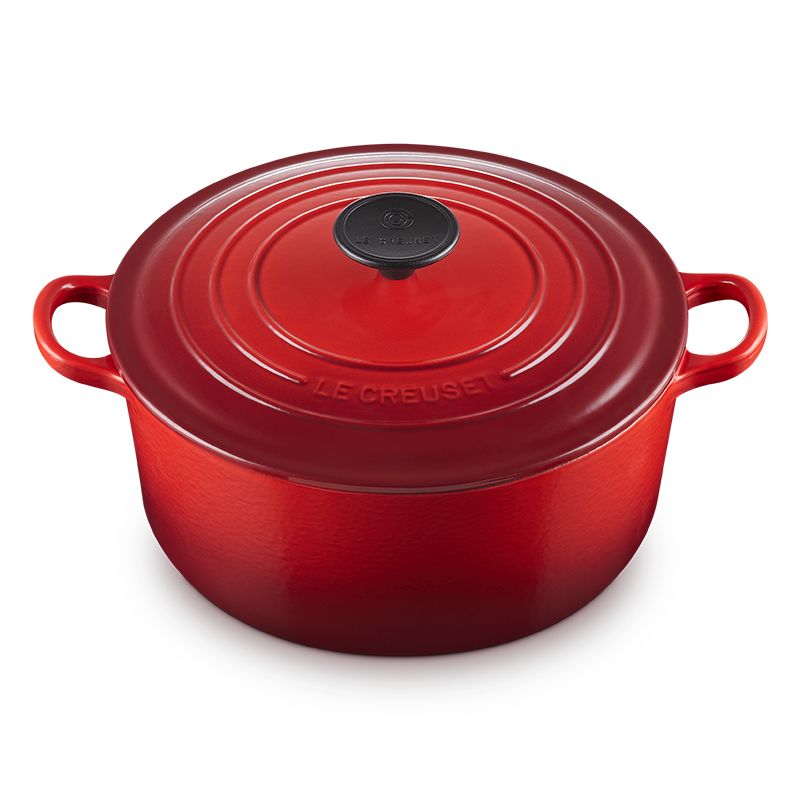 LE CREUSET -琺瑯鑄鐵鍋圓鍋24cm (櫻桃紅-電木頭-內鍋白)