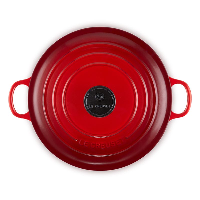 LE CREUSET -琺瑯鑄鐵鍋圓鍋24cm (櫻桃紅-電木頭-內鍋白)
