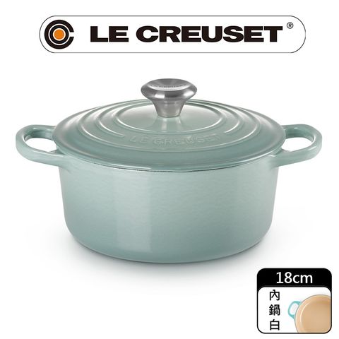 LE CREUSET 典藏琺瑯鑄鐵鍋圓鍋 18cm (海洋之花-鋼頭-內鍋白)