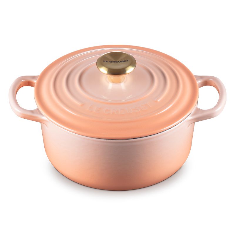 LE CREUSET -典藏琺瑯鑄鐵鍋圓鍋 18cm (蜜桃橙-淡金頭-內鍋白)