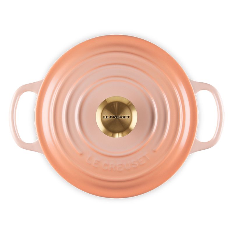 LE CREUSET -典藏琺瑯鑄鐵鍋圓鍋 18cm (蜜桃橙-淡金頭-內鍋白)