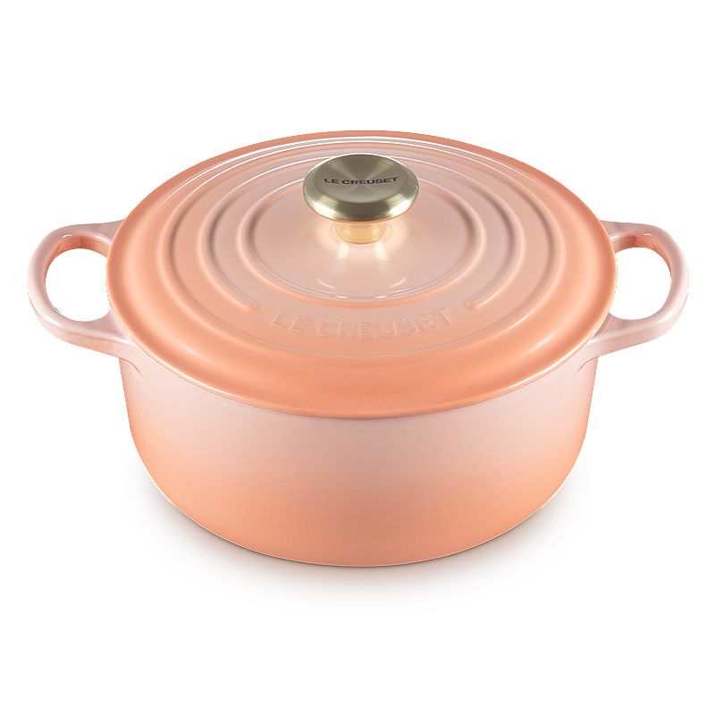 LE CREUSET -典藏琺瑯鑄鐵鍋圓鍋 24cm (蜜桃橙-淡金頭-內鍋白)