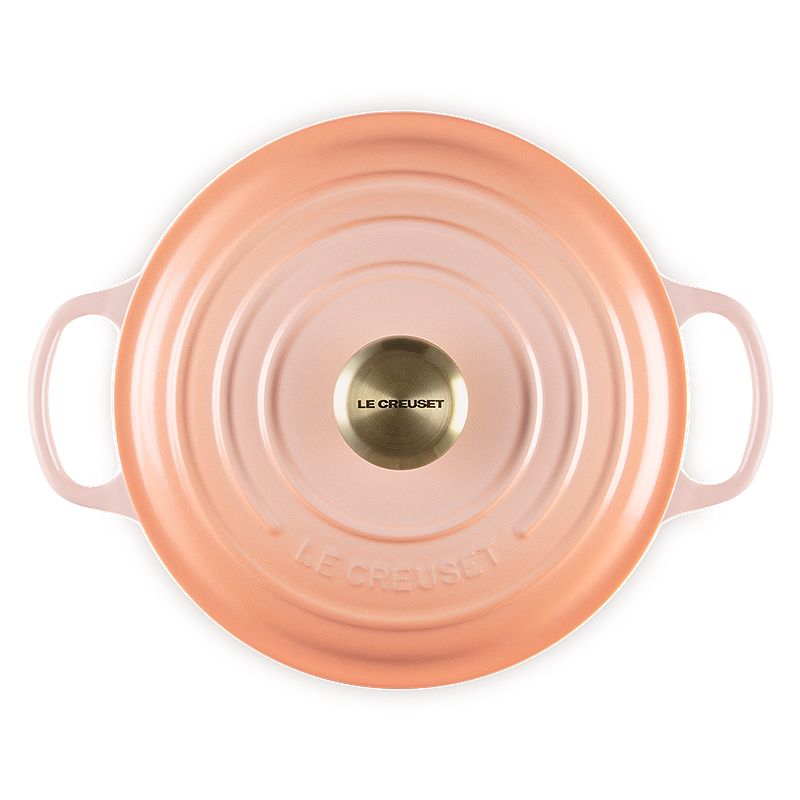 LE CREUSET -典藏琺瑯鑄鐵鍋圓鍋 24cm (蜜桃橙-淡金頭-內鍋白)