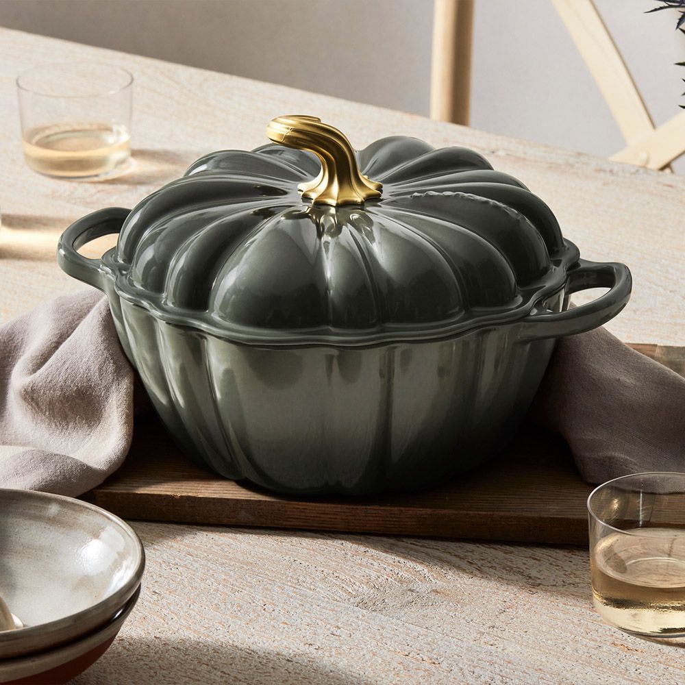 LE CREUSET -萬聖節 琺瑯鑄鐵鍋南瓜造型鑄鐵鍋 24cm (百里香綠/雪花白)