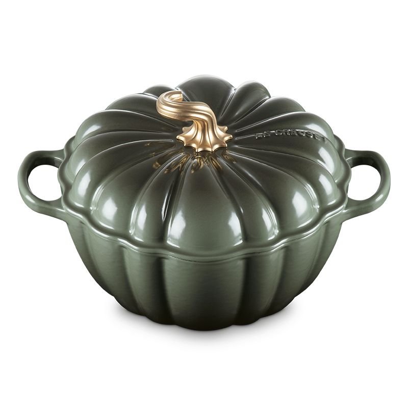 LE CREUSET -萬聖節 琺瑯鑄鐵鍋南瓜造型鑄鐵鍋 24cm (百里香綠/雪花白)