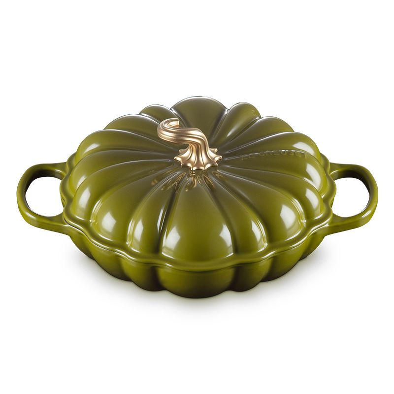 LE CREUSET -萬聖節 琺瑯鑄鐵鍋南瓜造型淺底鍋 28cm (雪花白/海洋之花/珊瑚橘/藍色迷霧/橄欖綠)