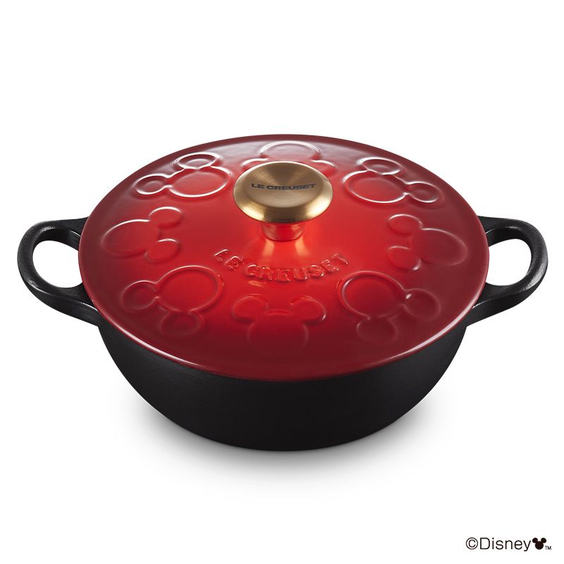 LE CREUSET -迪士尼米奇系列 琺瑯鑄鐵鍋媽咪鐵鍋18cm (櫻桃紅-金頭-內鍋黑)