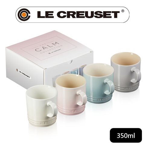 LE CREUSET-瓷器悠然恬靜系列英式馬克杯350ml - 4入組 (蛋白霜/貝殼粉/海洋之花/迷霧灰)
