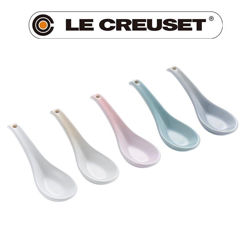 LE CREUSET -瓷器悠然恬靜系列中式湯匙組 5入 (棉花白/蛋白霜/貝殼粉/海洋之花/迷霧灰)