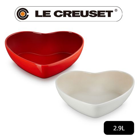 LE CREUSET-瓷器花蕾系列心型碗 2.9L(櫻桃紅/蛋白霜)