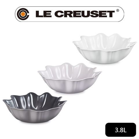 LE CREUSET -瓷器荷葉波紋造型碗 3.8L (柔粉紫/雪花白/燧石灰 三選一-無盒)