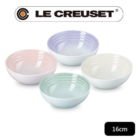 LE CREUSET-瓷器早餐榖片碗組16cm - 4入 (貝殼粉/淡粉紫/湖水綠/蛋白霜)