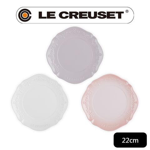 LE CREUSET -永恆花蕾系列瓷器圓盤 22cm (棉花白/柔粉紫/貝殼粉)