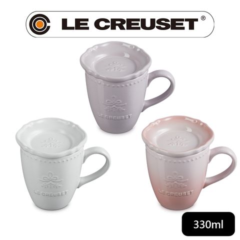 LE CREUSET -永恆花蕾系列瓷器馬克杯 330ml 附蓋 (棉花白/柔粉紫/貝殼粉)