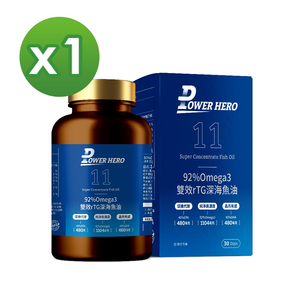 PowerHero 勁漢英雄 92%Omega3 雙效rTG深海魚油x1盒 (120顆/盒)