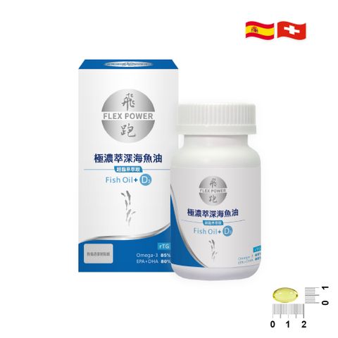 Flex Power 飛跑 極濃萃深海魚油+D3二瓶組（60顆/瓶，共2瓶）(魚油推薦 Omega3 維生素D D3 高濃度魚油 雙效魚油)