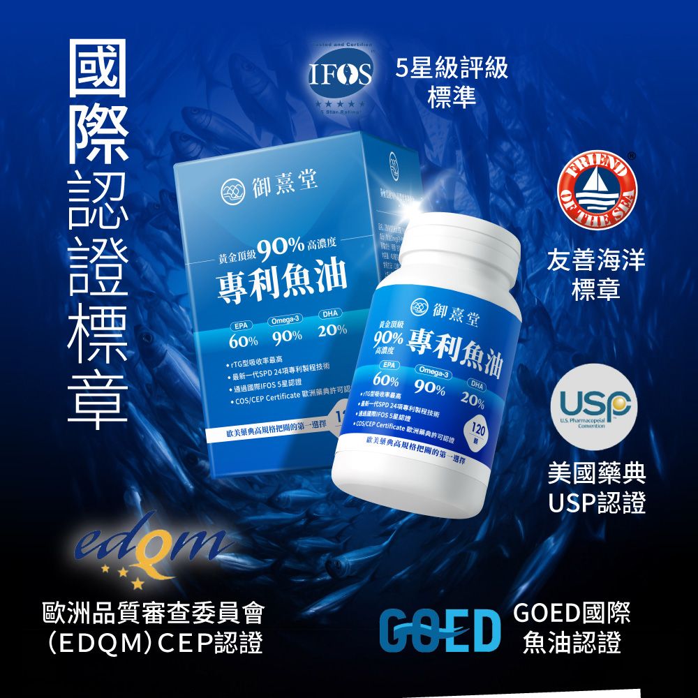 御熹堂 黃金頂級 90%高濃度專利魚油x3盒 (120顆/盒)