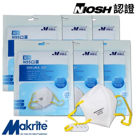 【淨舒式】Makrite醫用N95口罩2入/袋(共6袋/12入/NIOSH認證)