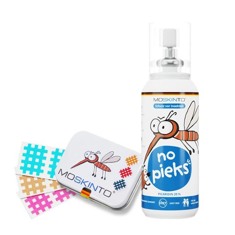 【德國moskinto】魔法格20%長效防蚊乳液+魔法格醫療用貼布(75ml+三色鐵盒款42貼)