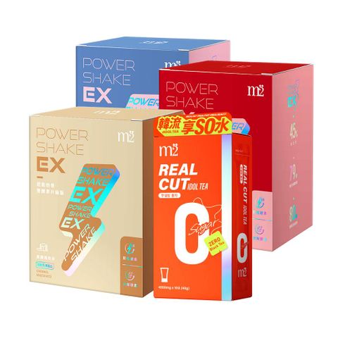 【m2美度】Power Shake 超能奶昔-黑絲絨奶茶x1盒+焦糖瑪奇朵x1盒+草莓優格x1盒+康普茶