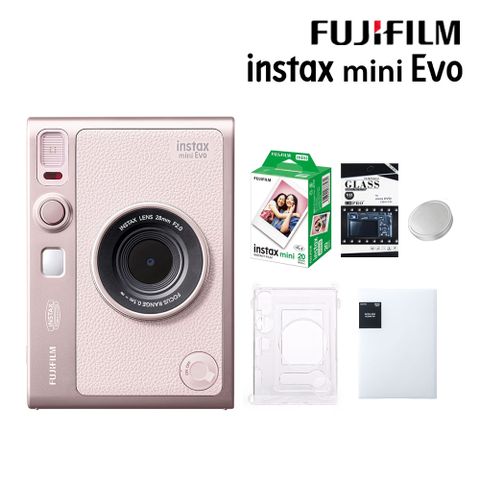 【水晶殼20張底片組合】FUJIFILM 富士 Instax Mini EVO 拍立得相機 印相機 櫻花粉 公司貨
