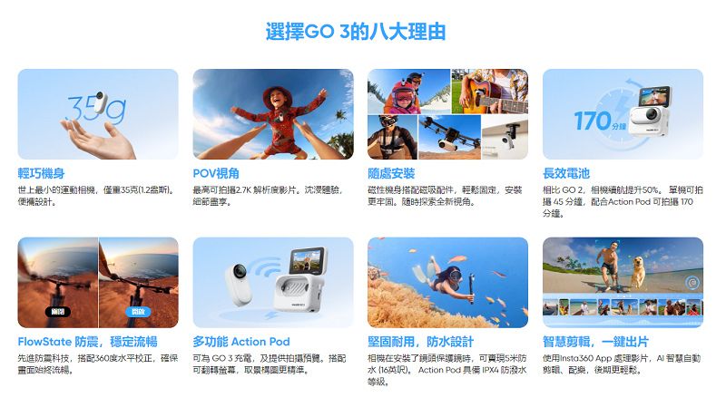 Insta360 GO3 防抖運動相機64GB旅行套裝(先創公司貨) - PChome 24h購物