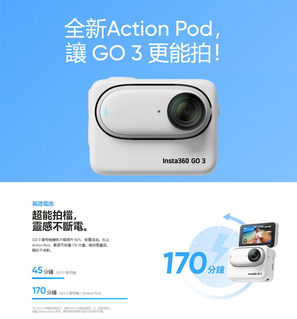 Insta360 GO 3 拇指相機128GB版本+ GO 3 螢幕保護貼(公司貨) - PChome