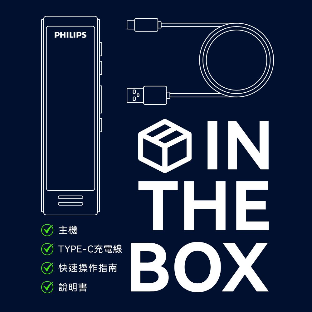 PHILIPS0主機TYPE-C充電線快速操作指南說明書INTHEBOX