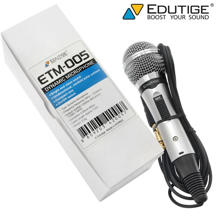 EDUTIGE 韓國製入門款動圈式麥克風單ETM-005心形指向性麥克風(6.3mm TS;線長2.5米)適人聲演講課會議