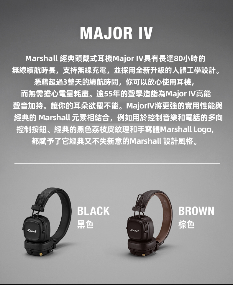 Marshall Major IV 藍牙耳罩式耳機黑色公司貨- PChome 24h購物