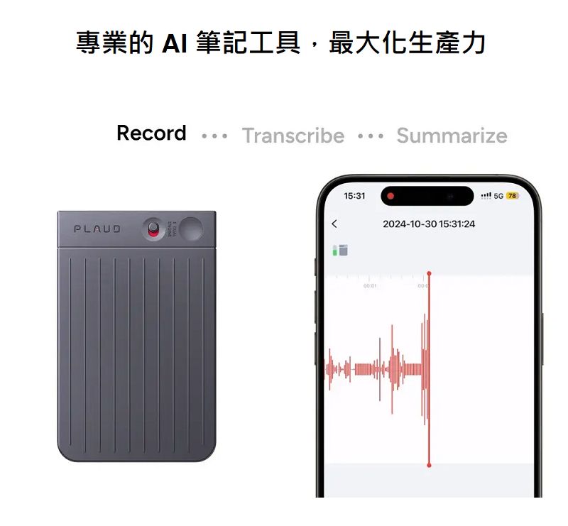 專業的 AI 筆記工具最大化生產力PLAUDRecord  Transcribe15:31Summarize2024-10-30 15:31:24 78