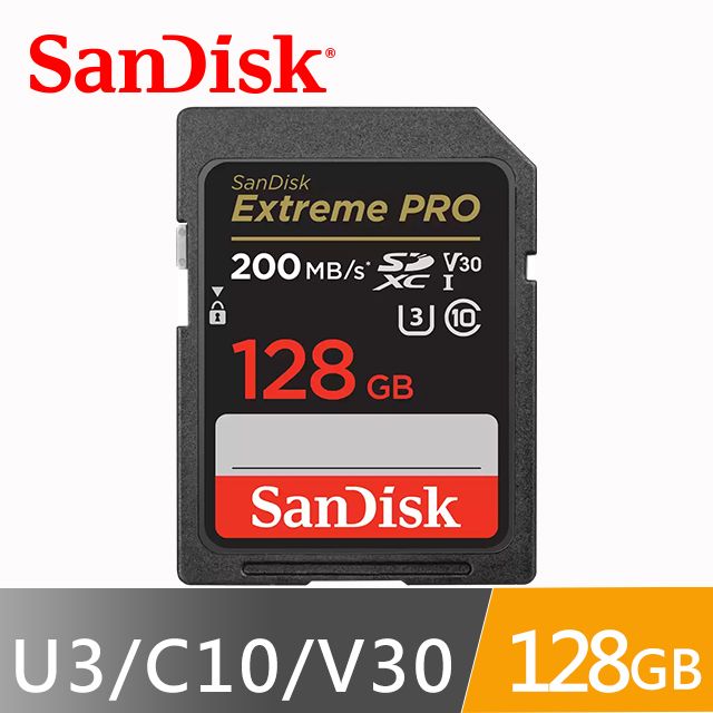 SanDisk 晟碟   Extreme Pro SDXC 128GB 200MB/s V30/U3/C10/UHS-I 記憶卡