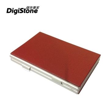 DigiStone 鋁合金外殼+仿皮革 仿皮革超薄型Slim鋁合金 12片裝雙層多功能記憶卡收納盒(4SD+8TF)-紅色