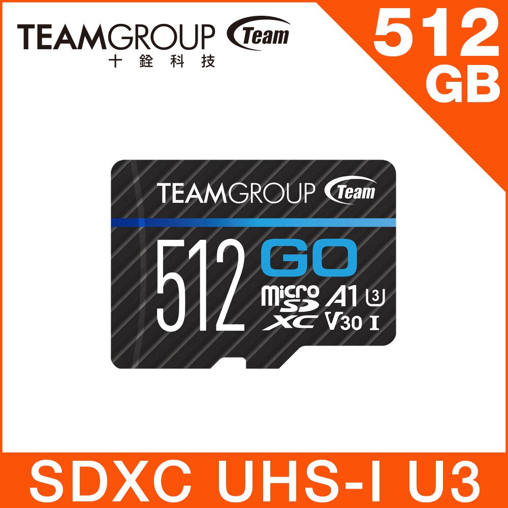 Team 十銓 GO Card 512GB MicroSD UHS-I U3 運動攝影機專用記憶卡 (含轉卡+終身保固)