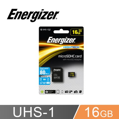 Energizer勁量16GB UHS-I microSDHC 高速記憶卡-附SD轉卡