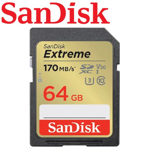 代理商公司貨-SanDisk 64GB 170MB/s Extreme SDXC UHS-I U3 V30 記憶卡