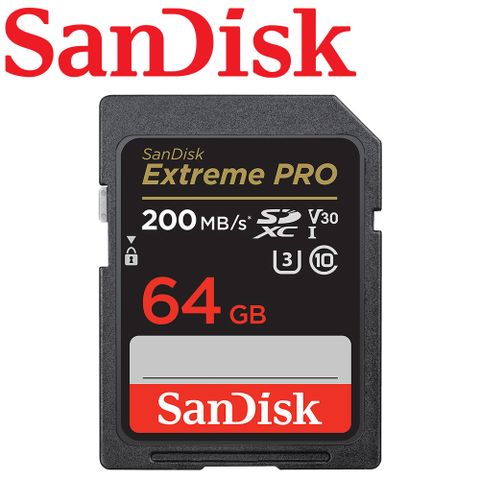 代理商公司貨-SanDisk 64GB 200MB/s Extreme PRO SDXC U3 UHS-I V30 記憶卡
