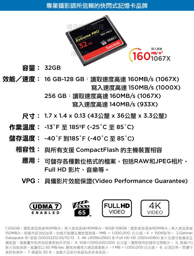 SanDisk Extreme Pro CF 32GB 記憶卡160MB/S (公司貨) - PChome 24h購物