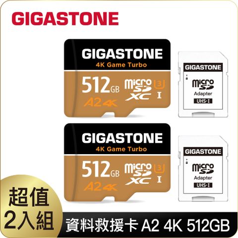 【2入組】Gigastone 立達 資料救援 512GB microSDXC UHS-I U3 A2 V30 高速記憶卡