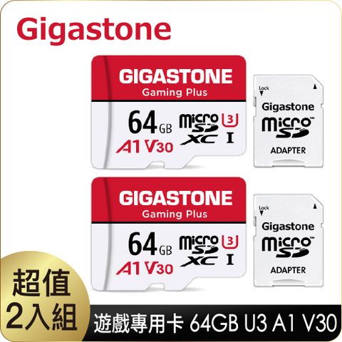 Gigastone 立達 Gaming Plus microSDXC UHS-Ⅰ U3 64GB遊戲專用記憶卡-2入組(64G A1 V30支援Nintendo Switch)