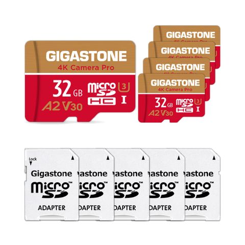GIGASTONE 立達 Camera Pro microSDHC UHS-Ⅰ U3 32GB攝影高速記憶卡-5入組(32G A2 V30)