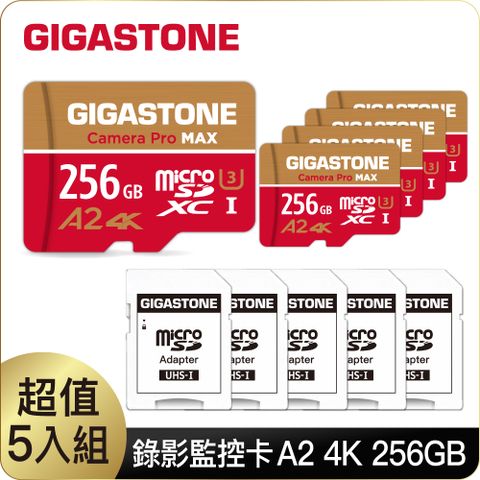 Gigastone 立達 Camera Pro MAX microSDXC UHS-Ⅰ U3 A2 4K 256GB錄影監控記憶卡-5入組(支援GoPro/DJI/行車紀錄器)